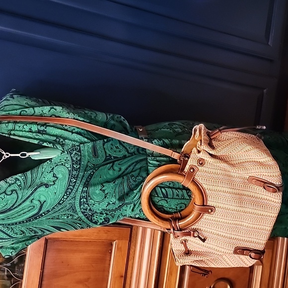 Fossil 1954 woven w wood handles satchel w crossbody strap. PERFECT CONDITION!! - Picture 9 of 9